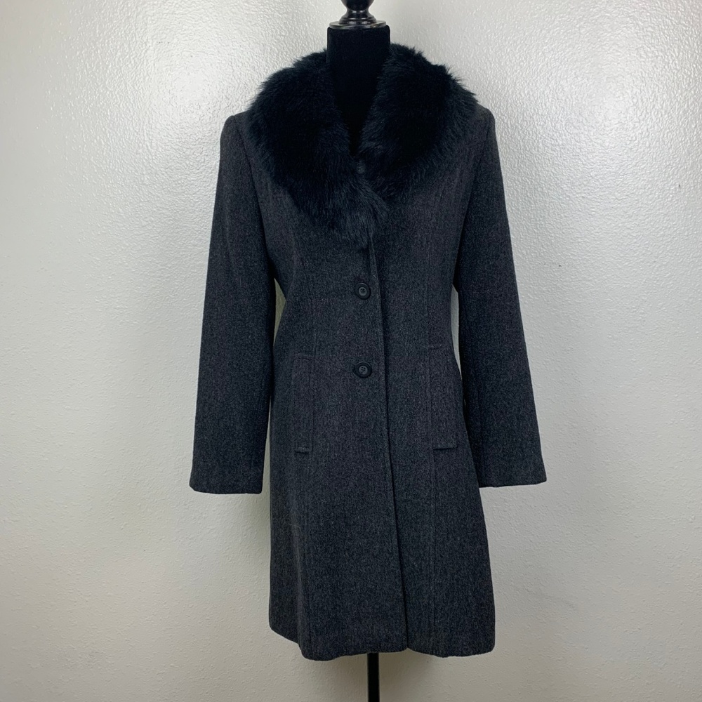 Marvin Richards Wool Blend Long Coat W/Faux‎ Collar